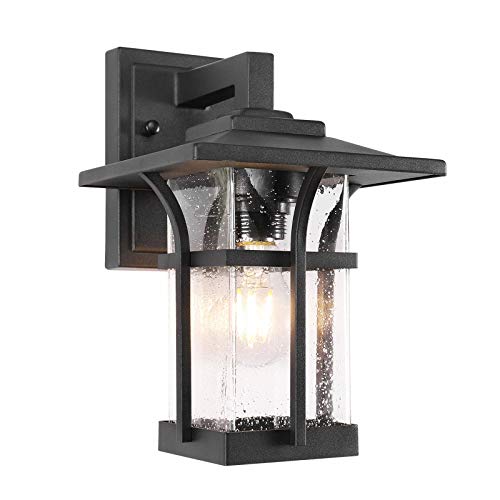 Outdoor Wall Porch Light ,Led Wall Lantern , Wall Sconce for Porch , Seeded Glass , E26 Socket（Bulb NOT Included）, Suitable for Wet Location, Black Powder Coat Cast Aluminum (1pack)