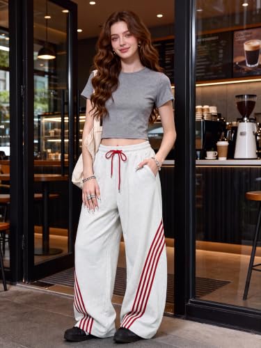Image of EMMIOL Women's Y2K Baggy Barrel Striped Sweatpants High Waisted Wide Leg