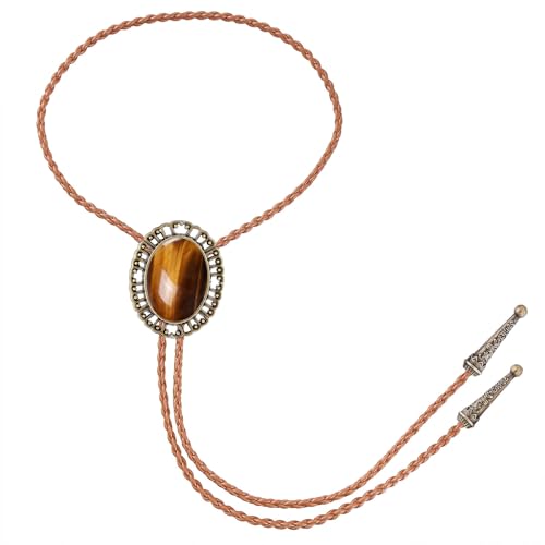 Image of GelConnie Native American Bolo Tie Rodeo Cowboy Leather Necktie Western Necklace Costume Accessories for Men,Women