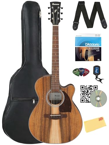 Ibanez PC50WSCE PF Performance Acoustic-Electric Guitar - Open Pore Brown Bundle with Gig Bag...