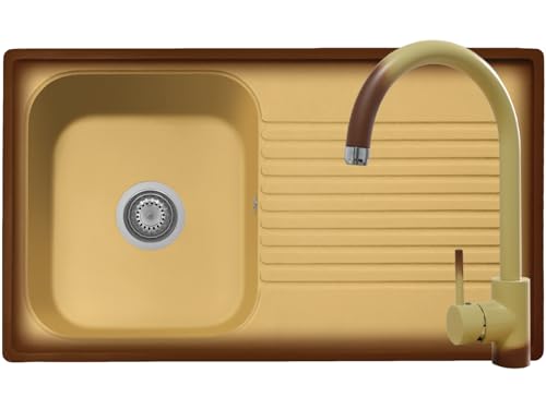  Coordinato lavello cucina provenza terra di francia 1 vasca con gocciolatoio 86 x 50 e miscelatore Roma Made in Italy