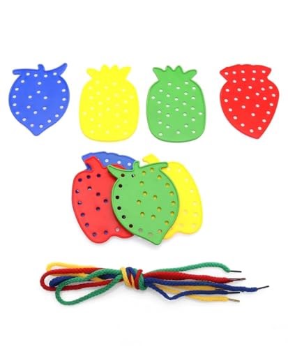 Image of Little Fingers Colorful Fruit-Shaped Lacing Cards Set - Fruits N Threads Fine Motor Skill Toy for Toddlers & Preschool Kids (12-Pieces)