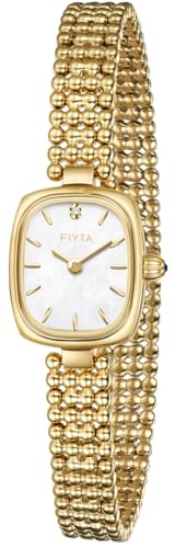 FIYTA Gold Watches for Women with Small Rectangular Case, Elegance Dial, Vintage Stainless Steel Bracelet, Adjustable Tool, Sapphire Crystal, 3ATM Waterproof, Perfect Present for Her