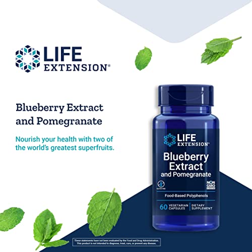 Life Extension Blueberry Extract & Pomegranate – Antioxidants Supplement With Wild Blueberry & Pomegranate Polyphenols For Brain And Heart Health - Gluten-Free, Non-Gmo, Vegetarian – 60 Capsules #TOP3