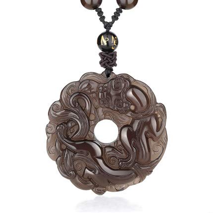 Collier en obsidienne noire naturelle avec pendentif PiXiu porte-bonheur pour hommes
