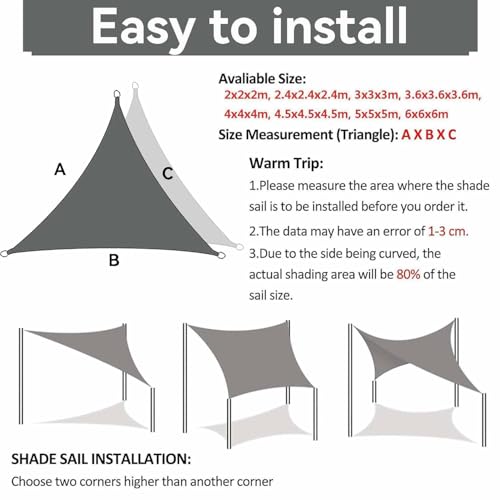 Voile d'ombrage triangle imperméable extérieur pour jardin et camping