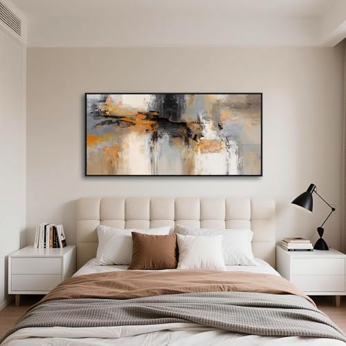 Image of Abstract Canvas Wall Art - Large Framed Gray and Orange Paintings - Modern Wall Art Decor for Living Room & Office - Includes Pictures for Home Decoration Artwork for Bedroom 24x48IN