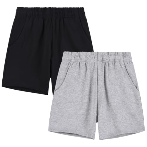 Short de sport garçon lot de 2 en coton éponge doux avec poches taille 98-182
