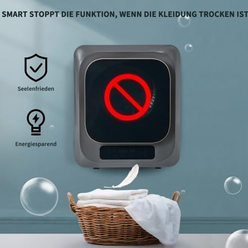 Wäschetrockner Abgastrockner 3kg (tatsächlich 4kg), 850W, Edelstahltrommel, 6 Programme, Timer-Funktion, Mehrfachfilter, Überhitzungsschutz, wandmontierbar [Energieklasse G], Grau