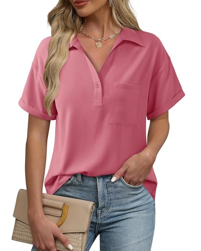 Gaharu Womne's Casual Button Shirts Summer Dressy Blouses Work Trendy Tops3