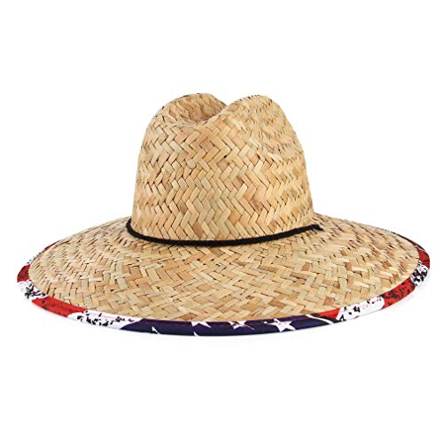 Jelord-Sombrero de Paja para Verano Decoración de Tela Iimpresa para Palaya con ala Ancha Anti-UV para Hombre (Circunferencia 58-60cm, Natural) Cover