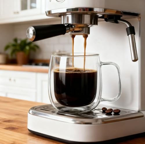 Doppelwandige Kaffeegläser mit Henkel, 2 Stück 250ml Borosilikatglas Isolierbecher für Latte Macchiato, Cappuccino, Tee, Heiße & Kalte Getränke, Spülmaschinenfest – Bild 2