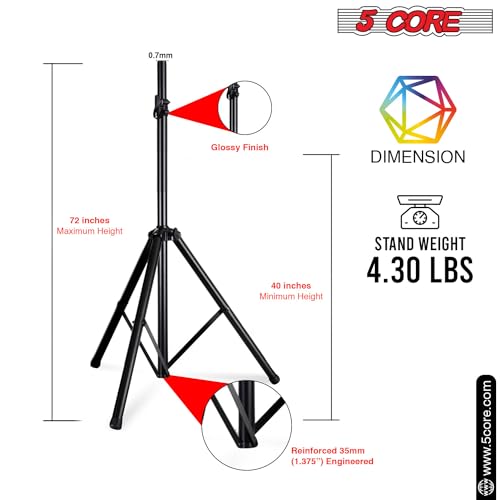 5 Core Speaker Stand Tripod Pair Tall Height Adjustable Dj Light Floor Stands Universal 35Mm Pole Mount Pa Studio Monitor Large Subwoofer Support thumb #1