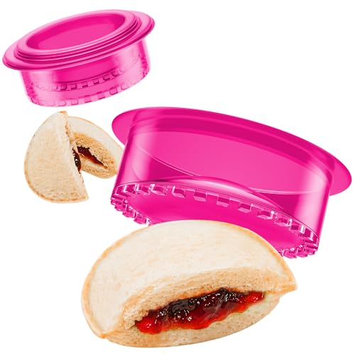 HiYZ Sandwich Cutter and Sealer, 5 PCS Sandwich Cutter for Kids, Bread Sandwich Maker and DIY Cookie Cutter for Lunchbox Bentobox, Sandwich Press Crimper for Children Boys Girls（Round Fuchsia)