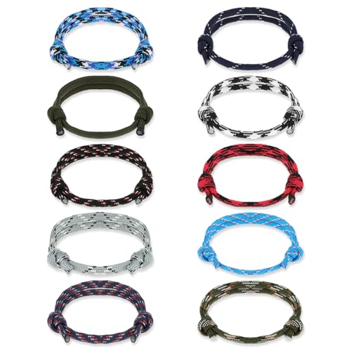 Mabor Braided Rope Bracelet for Men 10 Pcs Nautical Braided Paracord Mens Rope Bracelets Set Handmade Navy Rope Cord Bracelet Adjustable String Wave Bracelets for Men Friendship