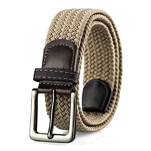 Macoking Mens Stretch Belt Woven Elastic Braided Belts For Men Women Khaki 43" #TOP24
