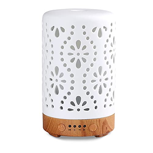 Essential Oil Diffuser, White Ceramic Aroma Diffuser, Aromatherapy Diffuser with Timers and Intermittent Mist Model, Cool Mist Humidifier for Home Office (Ceramic Sparkle)