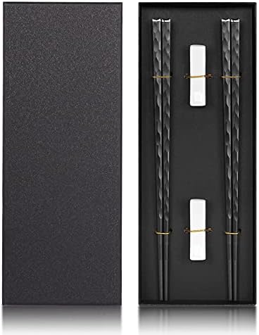 Fiberglass Alloy Chopsticks with Holder- Reusable Chopsticks Dishwasher Safe, Premium Japanese Chopsticks Gift Set(Silver) (2 pairs with holder)