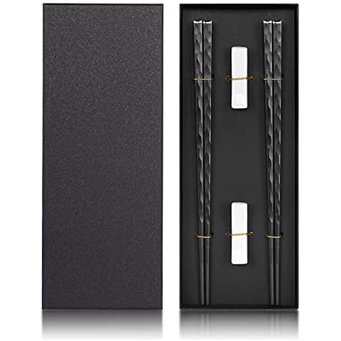 Fiberglass Alloy Chopsticks with Holder- Reusable Chopsticks Dishwasher Safe, Premium Japanese Chopsticks Gift Set(Silver) (2 pairs with holder) Cover