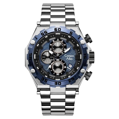 Cristiano Aillen Men's Analog Chronograph Watch, Black SILVER BLUE - Image 2