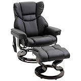 HOMCOM Massage Recliner Chair Heated Swiveling Armchair with Footrest, with Wrapped Wood Base, 10 Vibration Levels, Faux Leather, Black