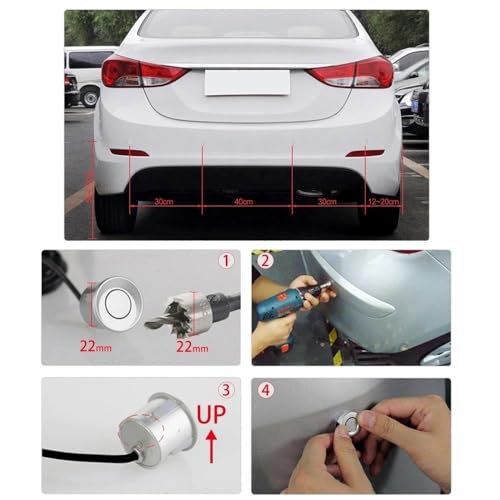 Sensores de aparcamiento para espejo retrovisor de coche, radar de marcha atrás con sensor de aparcamiento, detector de radar impermeable, sensor de aparcamiento (blanco) (blanco)