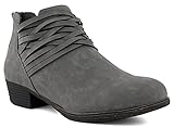Sugar Women's Rhett Dress Block Heel Ankle Boot, Ladies Back Zip Bootie with Criss Cross Wraparounds Grey 8.5