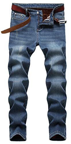 Grimgrow Jeans for Men Slim Fit, Fashion Fleece Lined Skinny Jeans Winter Straight Leg Thicken Warm Stretch Work Bootcut Denim Pants Light Blue 40