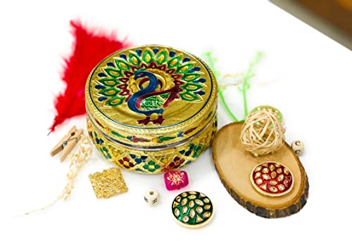 Image of NAVRANG Stainless Steel Meenakari Storage Box /Chapati Box /Roti Box (Pack of 8, Golden, 10.5 x 10.5 x 5.5 cm, Peacock Design)
