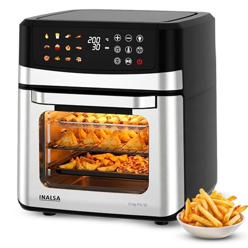 Image of INALSA Air Fryer Oven|12L,1700W|Stainless Steel Body|12-in-1 Functions,Fry,Bake,Grill,Dehydrate&Reheat|12 Preset|Rotisserie&Convection|Dishwasher Safe Accessories|2Yr Warranty,2025ModelCrisp Pro 12