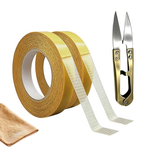 DKLUOLAN Cinta termoadhesiva doble cara tela 2 rollos 1cm×10m. Adherencia fuerte, retirable sin residuos. Ideal para acortar ropa, reparar cortinas y ajustar tejidos sin coser ni planchar
