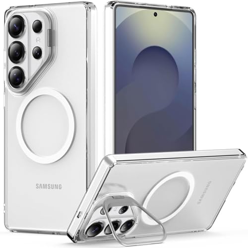 Image of DIZORO Compatible with Samsung Galaxy S26 Ultra Case, Compatible with Magsafe, Wireless Charging,with Camera Stand,Military Grade Drop Tested,Translucent Hard Back Soft Edge Back Cover (White)