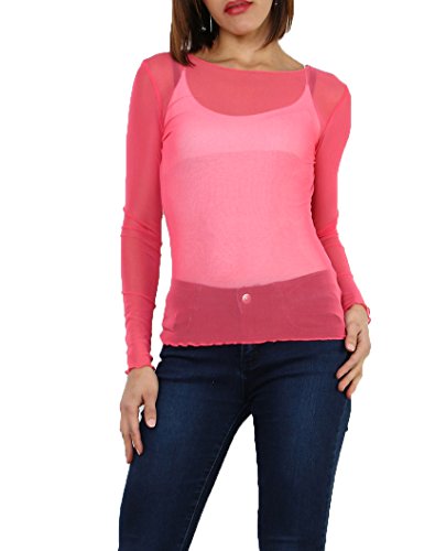 Miss Rouge: Maglietta, rete, top in voile trasparente, taglia unica 36-40, Fucsia, Taglia unica