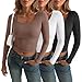 AUTOMET 3 Pack Womens Long Sleeve Shirts Fall Fashion Crop Tops Basic Layer Slim Fit Y2K Clothes White Coffee Grey M