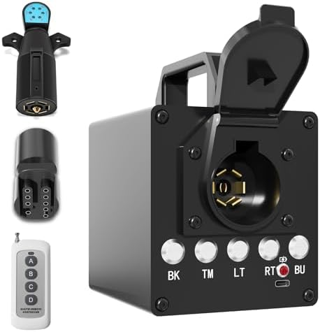 Portable Trailer Light Tester Box with 12V 10Ah Battery, Wireless Remote Control Operation, Fit for 7-Way Round & 3/4/5 Flat Pin Type, with 7-pin Trailer Light Tester Plug