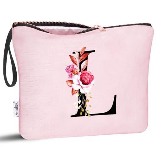 Image of Vavabox A-Z Personalized Makeup Bag, Birthday Gifts for Women Mom, Gifts for Best Friend, Bride Bridesmaid Cosmetic bag (L, 06-Pink)