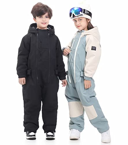Bumdeep Kid's Girls Boys One Pieces Ski Suits Jumpsuits Snowsuits Snowboard Waterproof Jackets (Black,110Cm) #TOP5