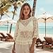 Womens Boho Flowy Lace Shirt Sheer Ruffle Flare Sleeve Casual Loose See Through Cover Up Top Blouse Summer Beachwear (White, M)