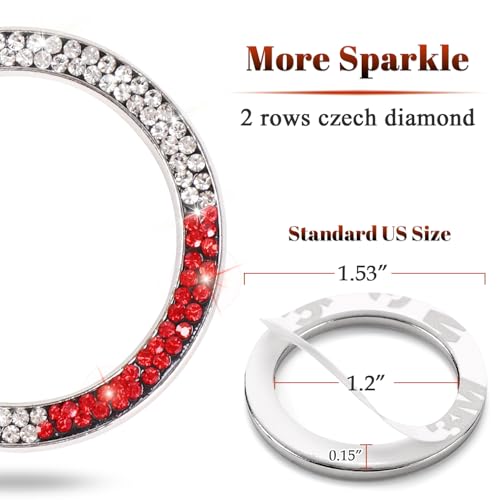 Image of ToBeQueen White and Red Bling Push to Start Button Ring Emblem Sticker, Crystal Diamond Rhinestone Start Buttone Cover Car Decor, Red and White Car Accessories for Women