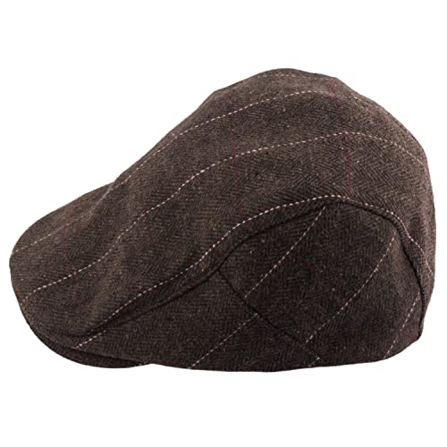Image of The Tie Hub Wool Flat Cap for Men & Women | Adjustable Vintage Newsboy Gatsby Hat for Casual, Travel, Outdoor | Free Size Herringbone Ivy Style Cap