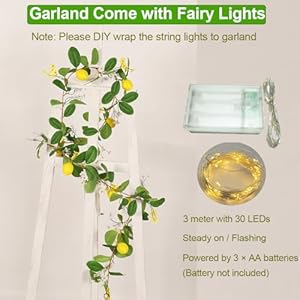 Artificial Lemon Garland with Fairy Lights Spring Summer Greenery Lemon Vine Plant Vivid Fruit Dense White and Yellow Flowers Hanging Wreath for Home Garden Wedding Party Christmas Décor Artificial Lemon Garland with Fairy Lights Spring Summer Greenery Lemon Vine Plant Vivid Fruit Dense White and Yellow Flowers Hanging Wreath for Home Garden Wedding Party Christmas Decor