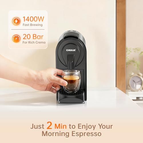 Image of CHULUX Bafe-Pro Espresso Maker for Nes Pod, 20 Bar High Pressure Pump, Gray | 1400W Rapid Heating, Espresso Lungo Buttons, Used Capsule Drawer, Auto-Eject System, 24oz Removable Reservoir, Mini Footprint
