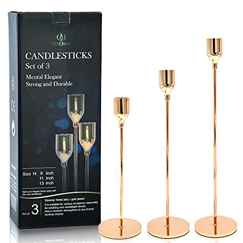 Gold Tall Candlestick Holder, Metal Taper Candle Holders For Fireplace Table Home Decor Wedding, Birthday, Ceremony And Anniversary Party, Gold - Set Of 3 #TOP23
