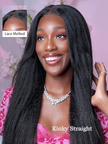 Image of ISEE Glueless Wigs Human Hair 7x5 Lace Kinky Straight Wig For Women 22 Inch