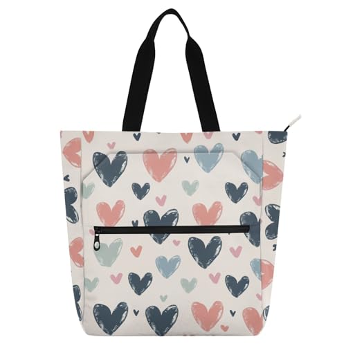 Bolsa grande para libros de lectura para niños y adultos con estampado de corazones