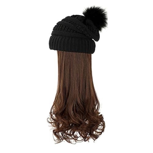 Bonnet noir en crochet avec postiche blonde longue amovible anti-froid