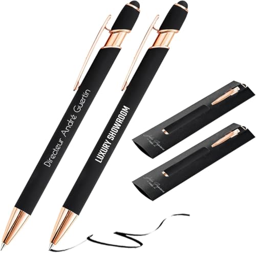 Jolis Papiers Bolígrafo personalizado 2 en 1 Copper Rose Gold Edition, Plata, Negro, Azul marino, Gris, Burdeos, Bolígrafo con texto personalizado (Edición Cobre Negro, 2)