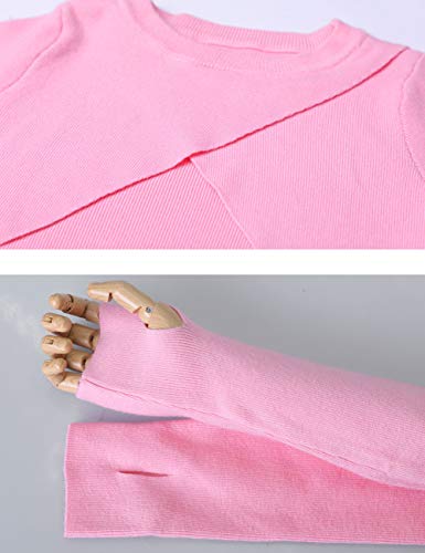 Daydance Pink Girl's Dance Sweater Knit Cropped Ballet Shrug With Thumb Hole #TOP5