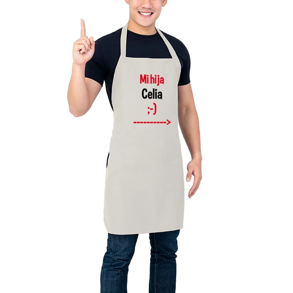 CALLE DEL REGALO Lot de tabliers de cuisine BIO pour père et fils brodés avec des noms, beige, Taille Unique
