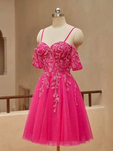 Off Shoulder Tulle Homecoming Dresses Beaded Short Prom Dress Sequin Lace Quinceanera Dresses2